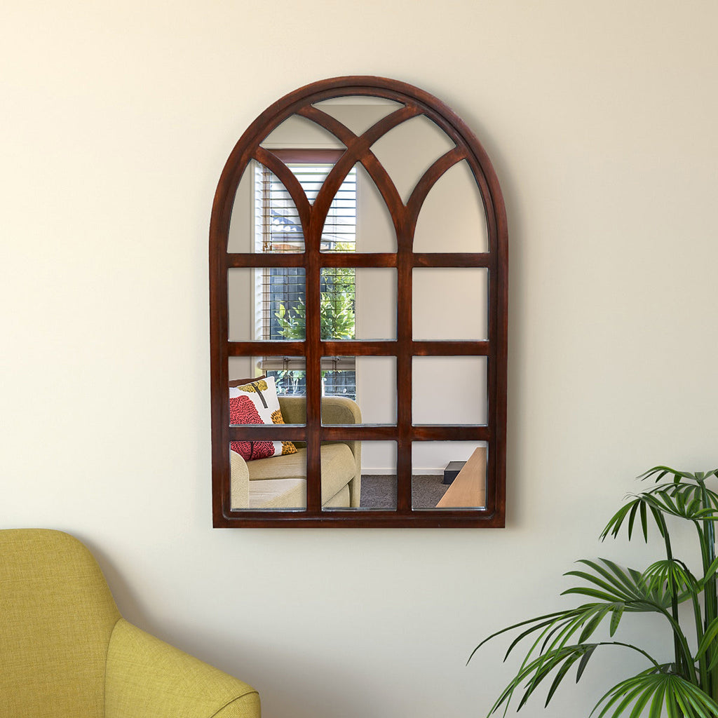 Ducky Arched Motif Window Frame Wooden Mirror Wall Mirror