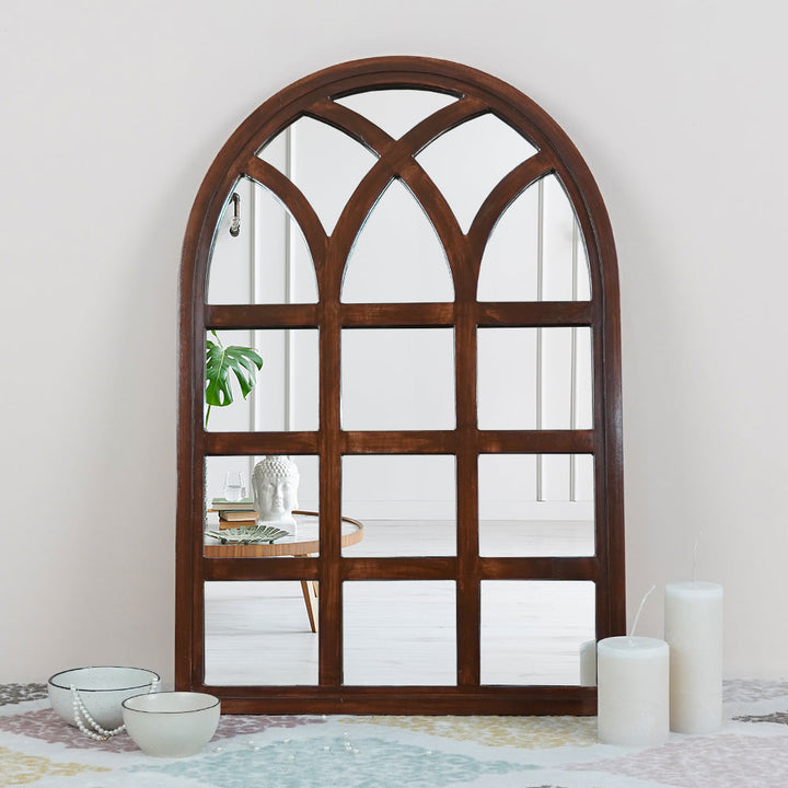Ducky Arched Motif Window Frame Wooden Mirror Wall Mirror