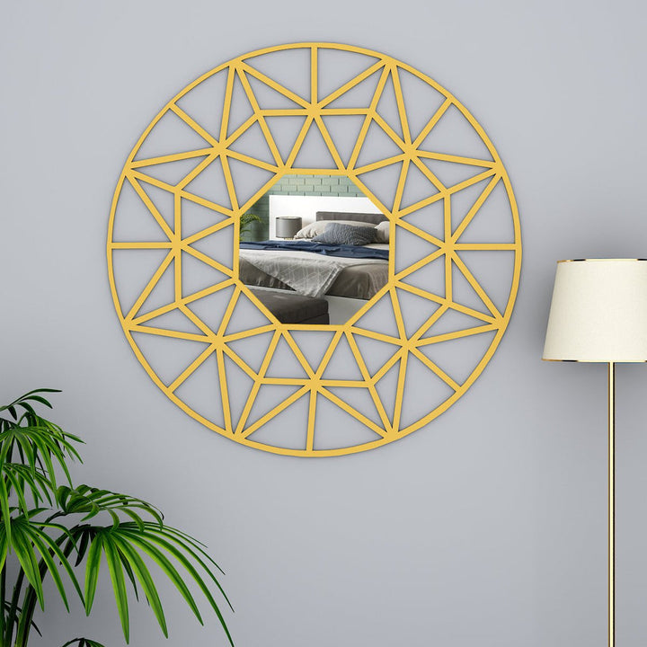 Bambi Beautiful Decorative Vanity Wooden Mirror with Golden Finish Frame Wall Mirror