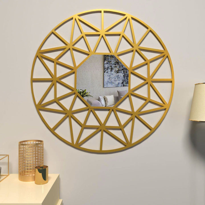 Bambi Beautiful Decorative Vanity Wooden Mirror with Golden Finish Frame Wall Mirror