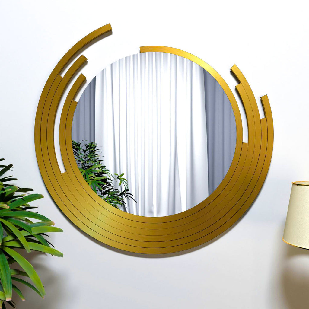 Nini Beautiful Decorative Wooden Wall Mirror Round Shape with Golden Finish Frame Small (46Cm x 46Cm) Wall Mirror