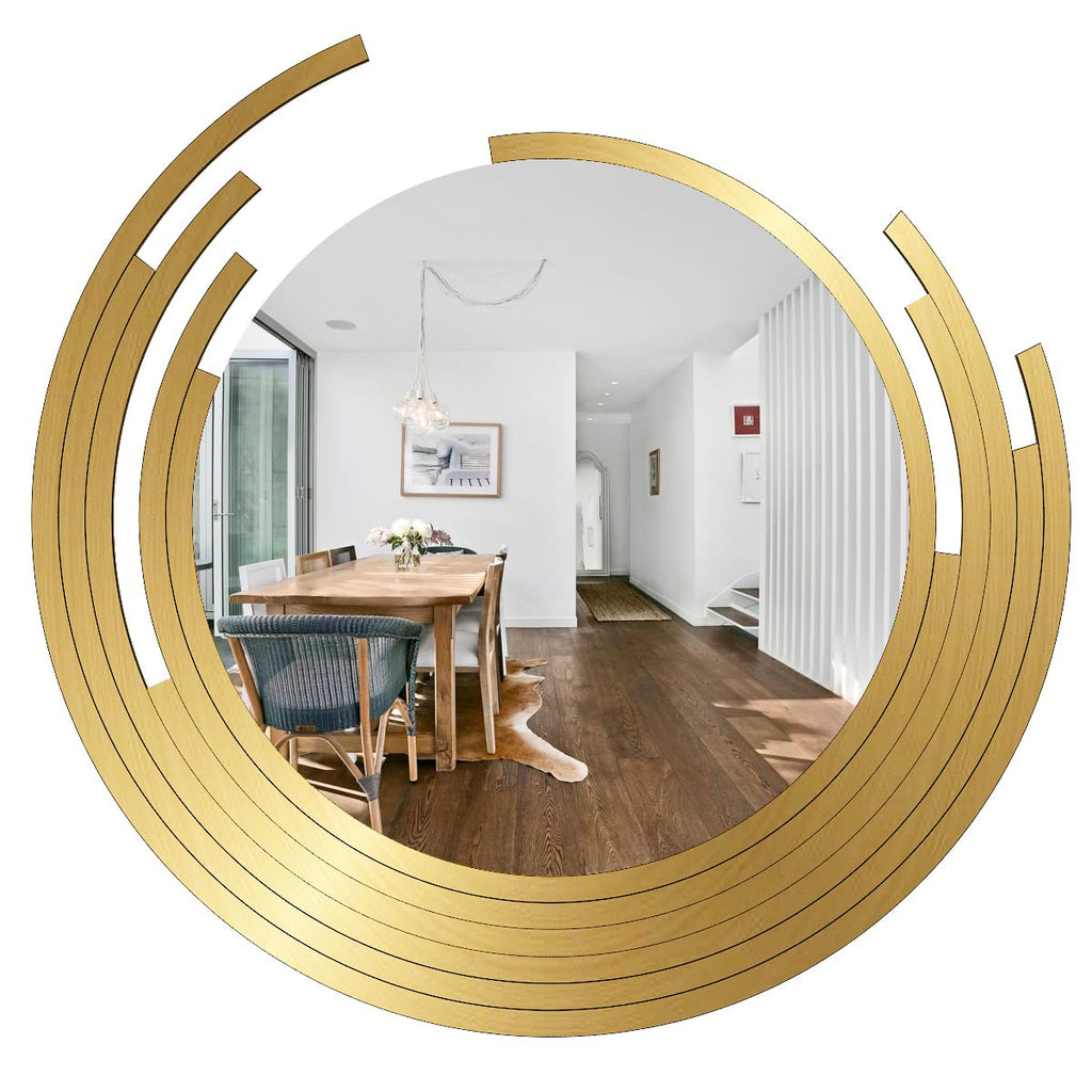 Nini Beautiful Decorative Wooden Wall Mirror Round Shape with Golden Finish Frame Wall Mirror