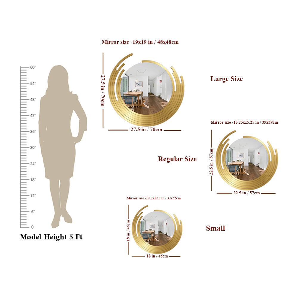 Nini Beautiful Decorative Wooden Wall Mirror Round Shape with Golden Finish Frame Wall Mirror
