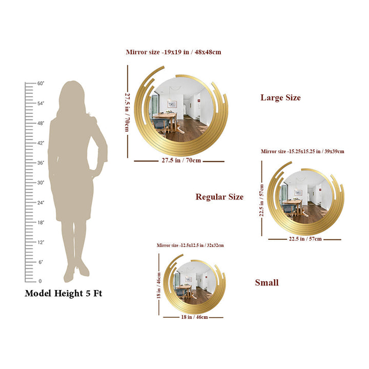 Nini Beautiful Decorative Wooden Wall Mirror Round Shape with Golden Finish Frame Wall Mirror