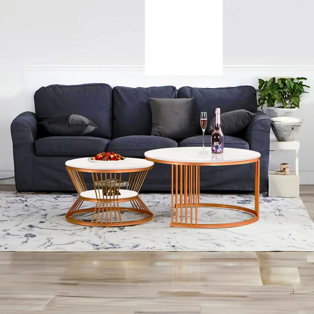 Classic Style Complementing Copper Coffee Table Set of 2 Table