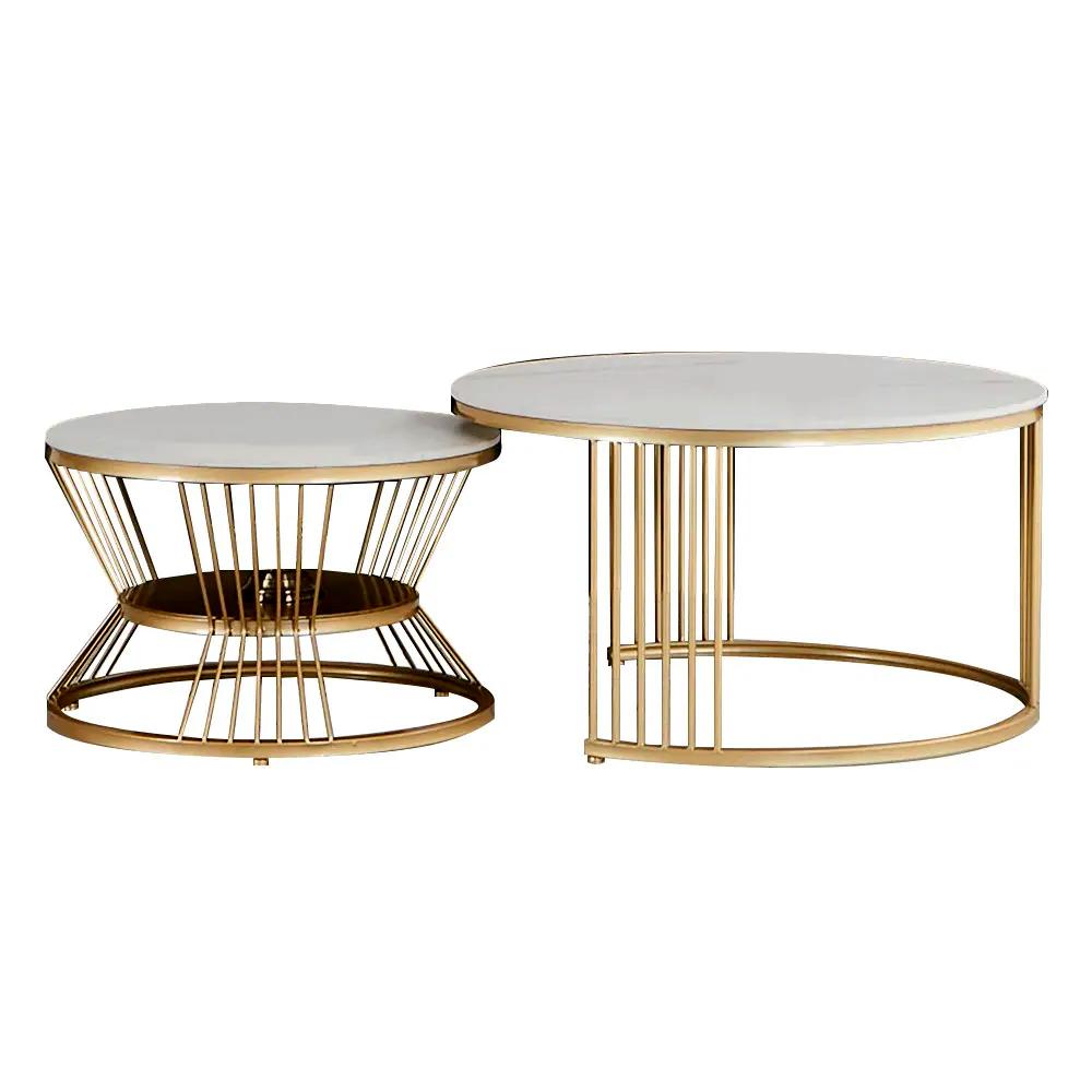Classic Style Complementing Golden Coffee Table Set of 2 Table