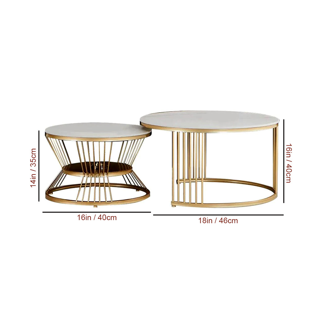 Classic Style Complementing Golden Coffee Table Set of 2 Table