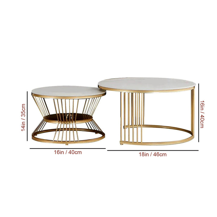 Classic Style Complementing Golden Coffee Table Set of 2 Table