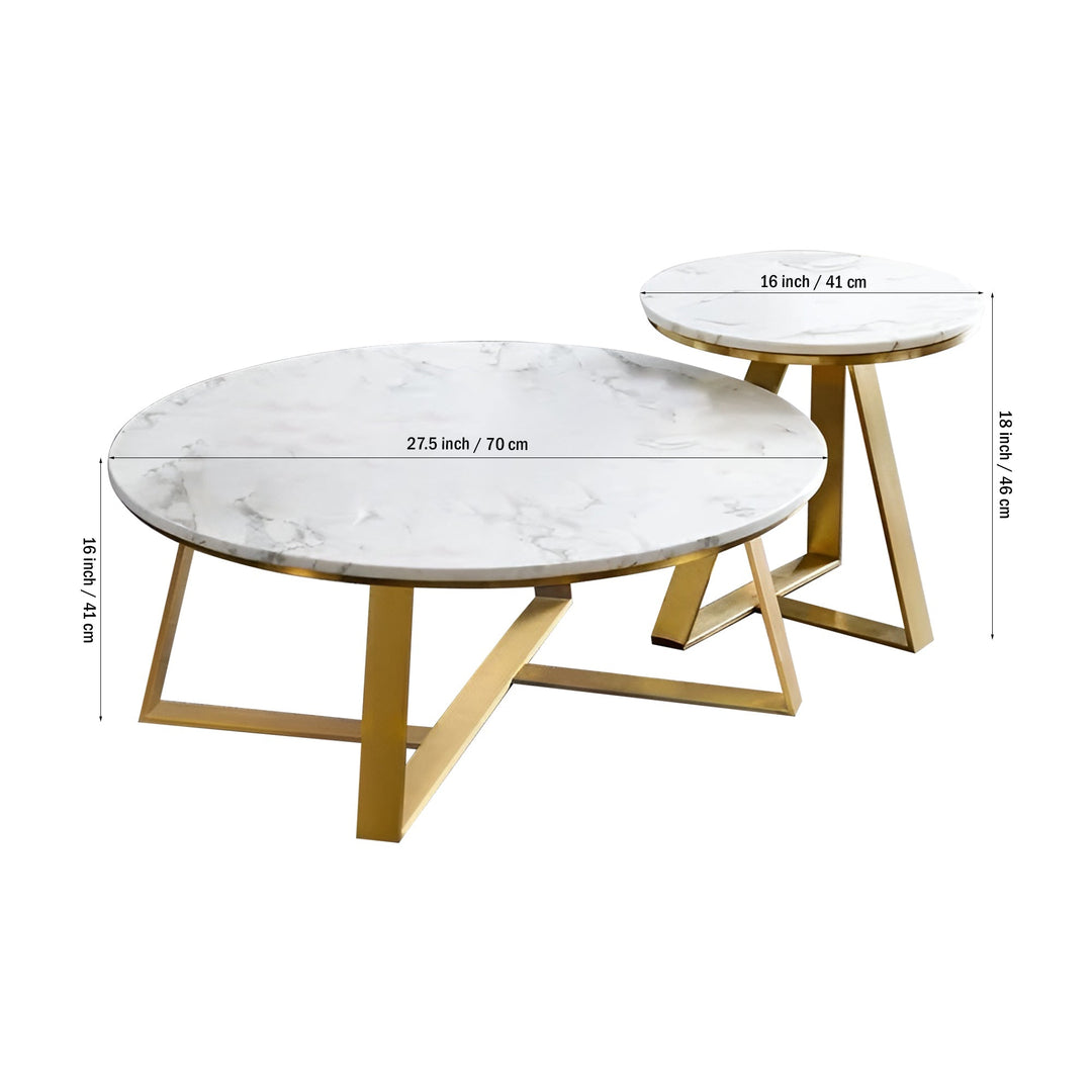 Classic White Hamilton Marble Round Coffee Table Set of 2 Table