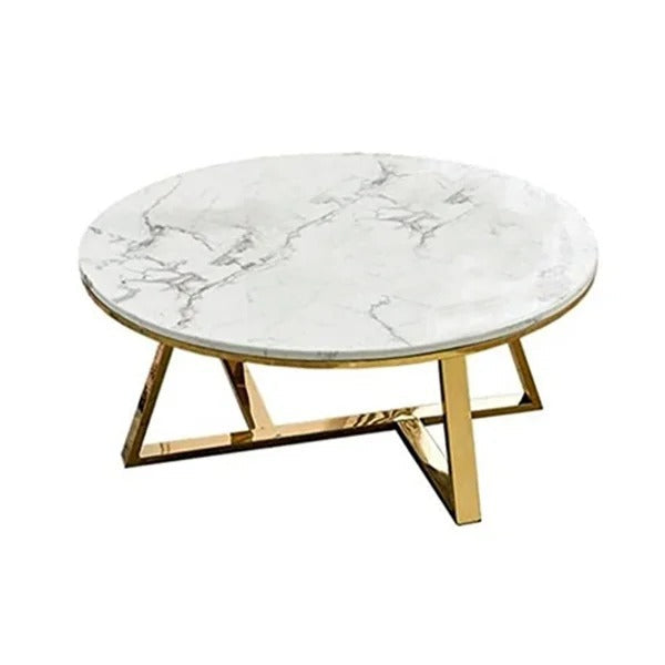 Classic White Hamilton Marble Round Coffee Table Set of 2 Table