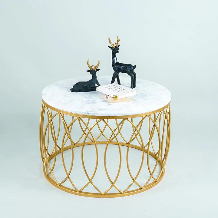 luxurious Designer in Golden & White Marble Round Shape Center Table Table