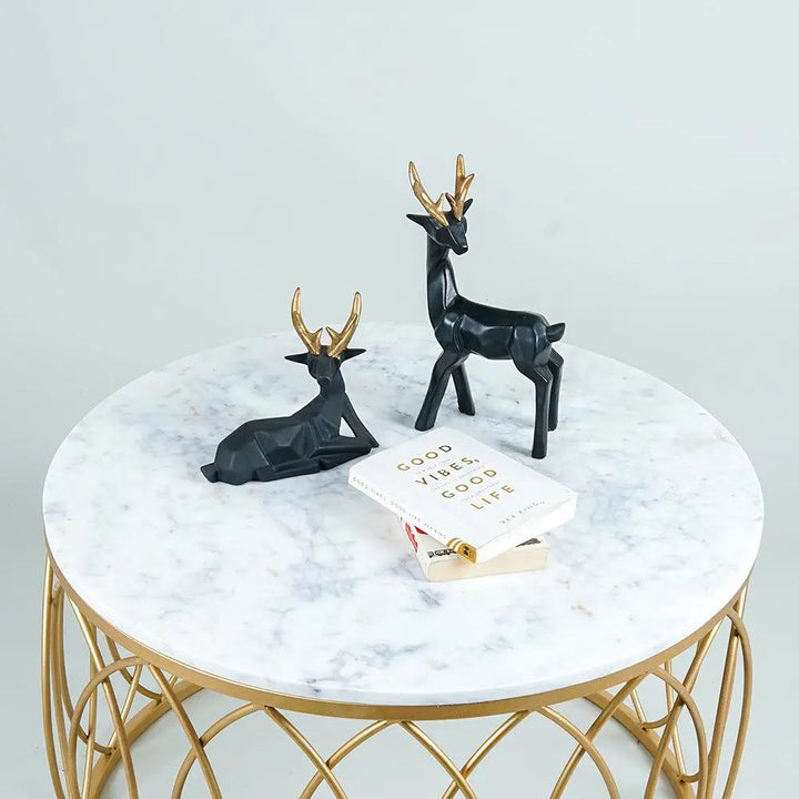 luxurious Designer in Golden & White Marble Round Shape Center Table Table