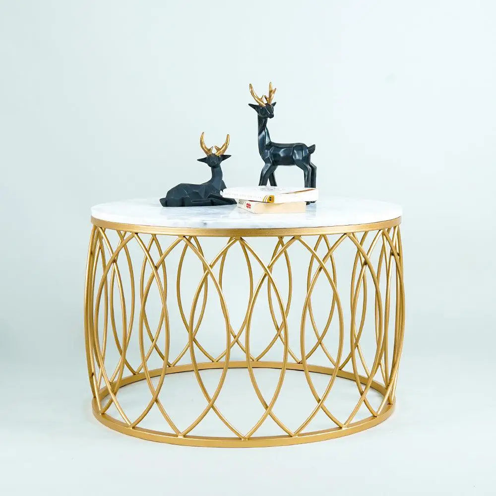 luxurious Designer in Golden & White Marble Round Shape Center Table Table