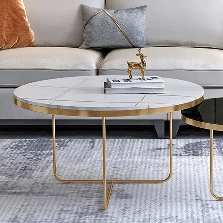 Modern Black & White Round Shaped Nesting Coffee Table Set of 2 Table