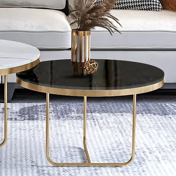 Modern Black & White Round Shaped Nesting Coffee Table Set of 2 Table