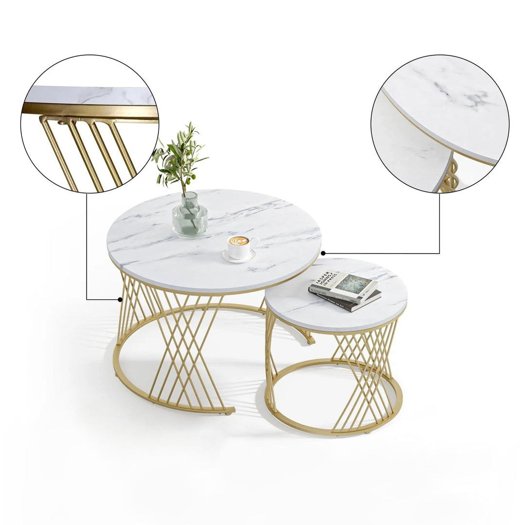 Modern Faux Marble Attractive Design Rounded Coffee Table Table