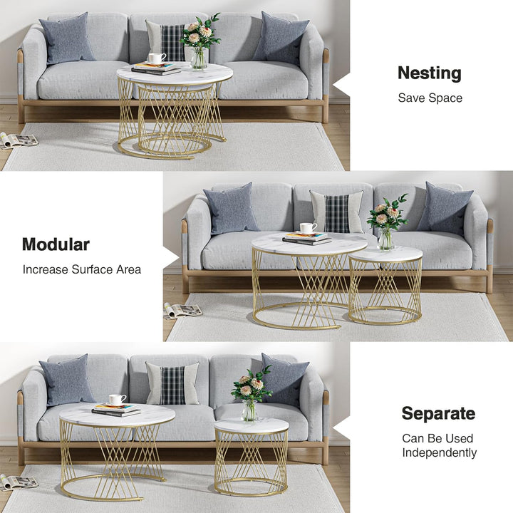 Modern Faux Marble Attractive Design Rounded Coffee Table Table