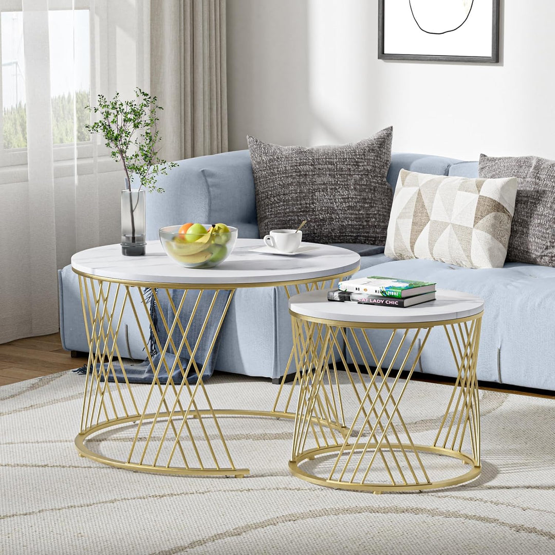 Modern Faux Marble Attractive Design Rounded Coffee Table Table