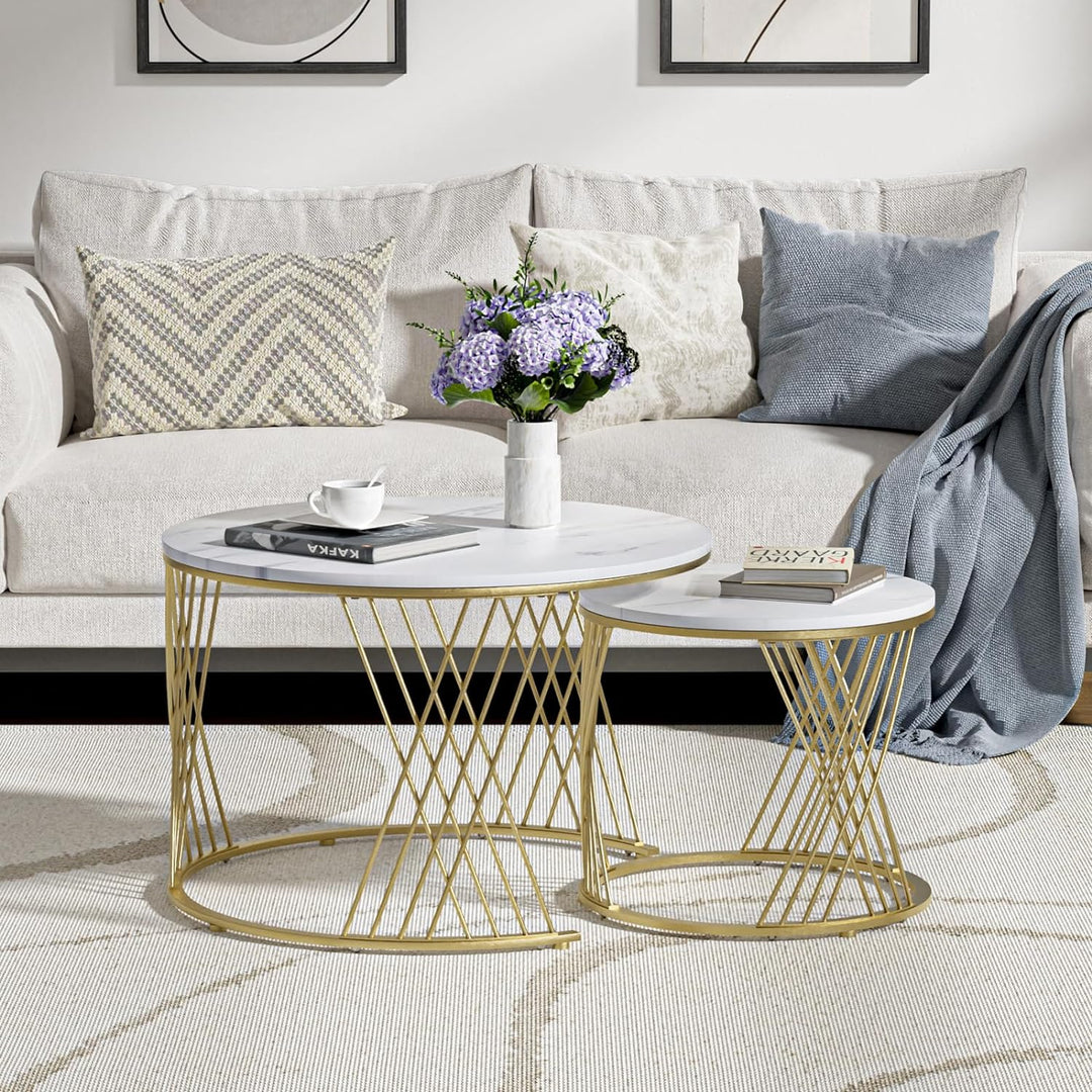 Modern Faux Marble Attractive Design Rounded Coffee Table Table