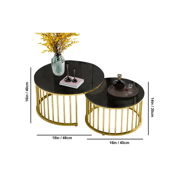 Premium Golden Caged with Black Marble Table Set of 2 Table