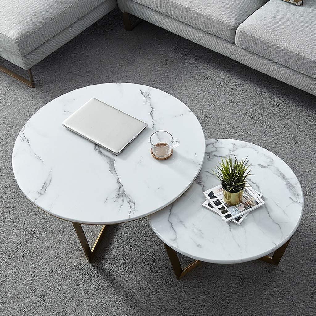Premium Metallic Nesting Center Tables in Golden Luxurious Base Set of 2 Table