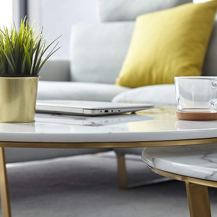 Premium Metallic Nesting Center Tables in Golden Luxurious Base Set of 2 Table
