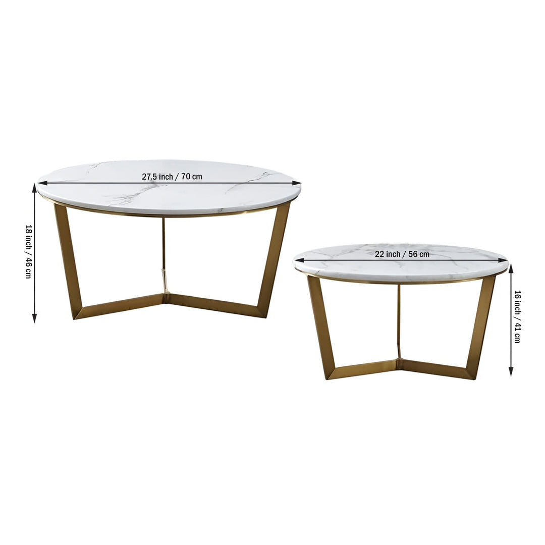 Premium Metallic Nesting Center Tables in Golden Luxurious Base Set of 2 Table