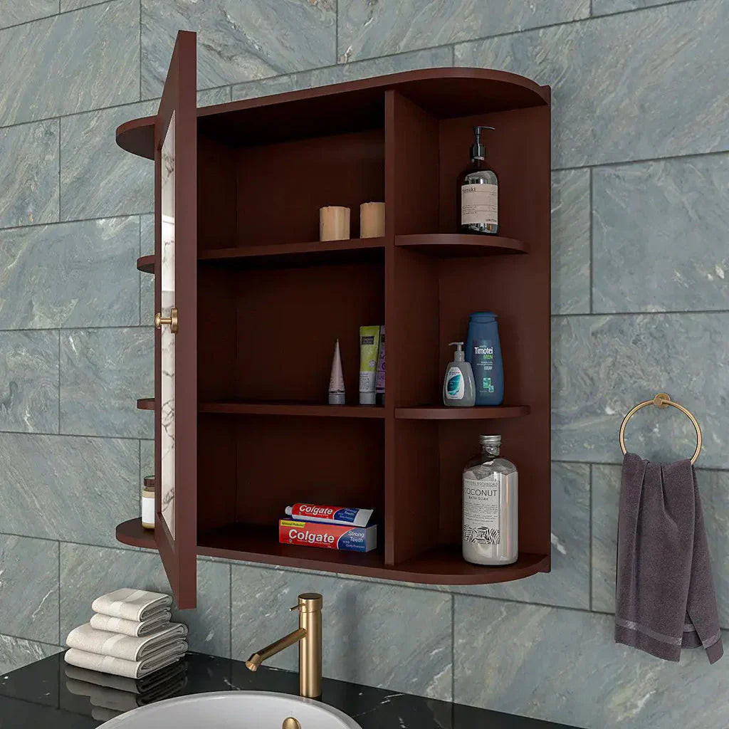 OmkarWood Premium Engineered Wood Bathroom Cabinet with Mirror – 10 Spacious Shelves (Brown Finish)