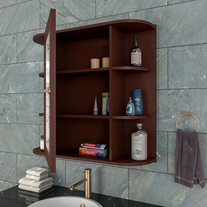 OmkarWood Premium Engineered Wood Bathroom Cabinet with Mirror – 10 Spacious Shelves (Brown Finish)