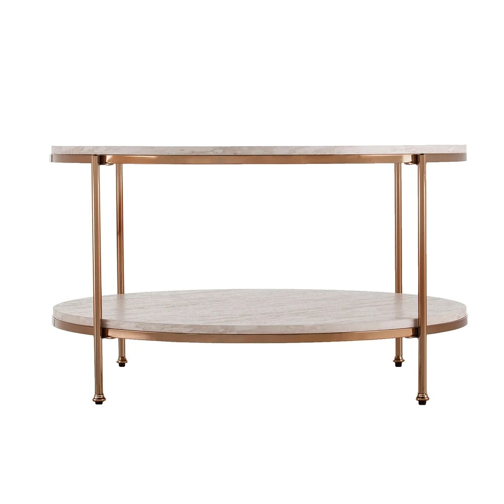 Round Metal Copper Round Coffee Table In Shiny Golden Edge Table