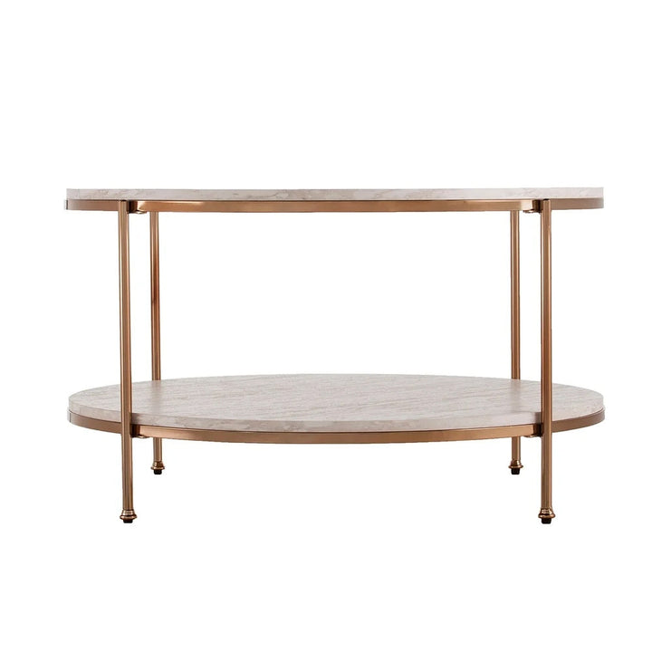 Round Metal Copper Round Coffee Table In Shiny Golden Edge Table