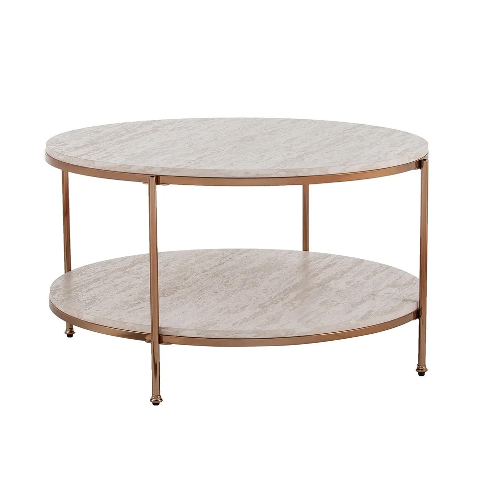 Round Metal Copper Round Coffee Table In Shiny Golden Edge Table