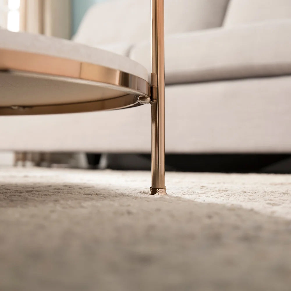 Round Metal Copper Round Coffee Table In Shiny Golden Edge Table