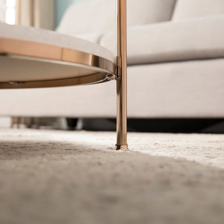 Round Metal Copper Round Coffee Table In Shiny Golden Edge Table