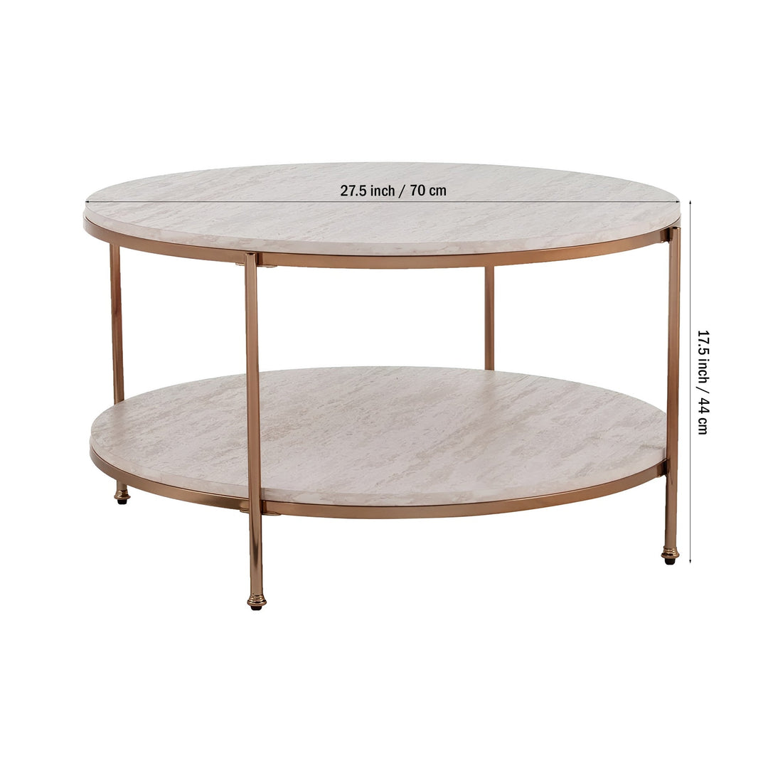 Round Metal Copper Round Coffee Table In Shiny Golden Edge Table