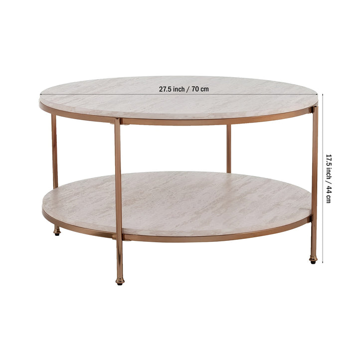 Round Metal Copper Round Coffee Table In Shiny Golden Edge Table