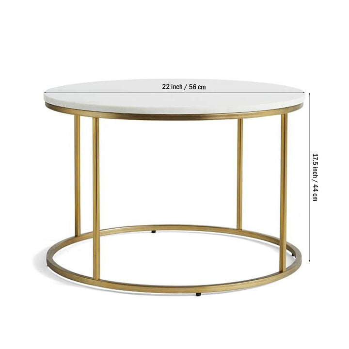 Premium White Marble Round Shaped Golden Stand Center Table Table