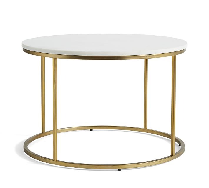 Premium White Marble Round Shaped Golden Stand Center Table Table