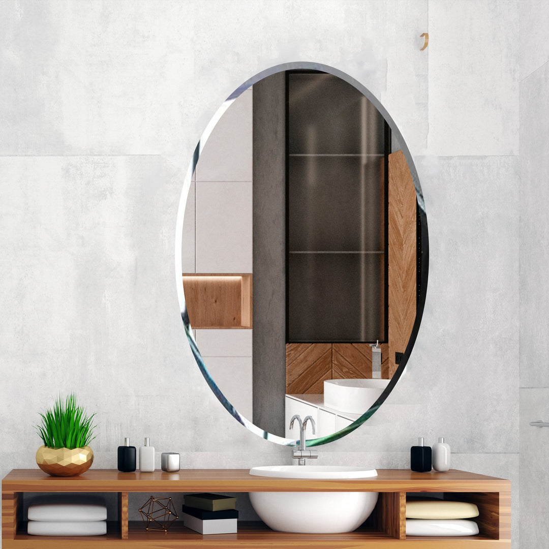 Lolo Scandinavian Frame less Beveled Oval Shaped Wall Mirror Wall Mirror