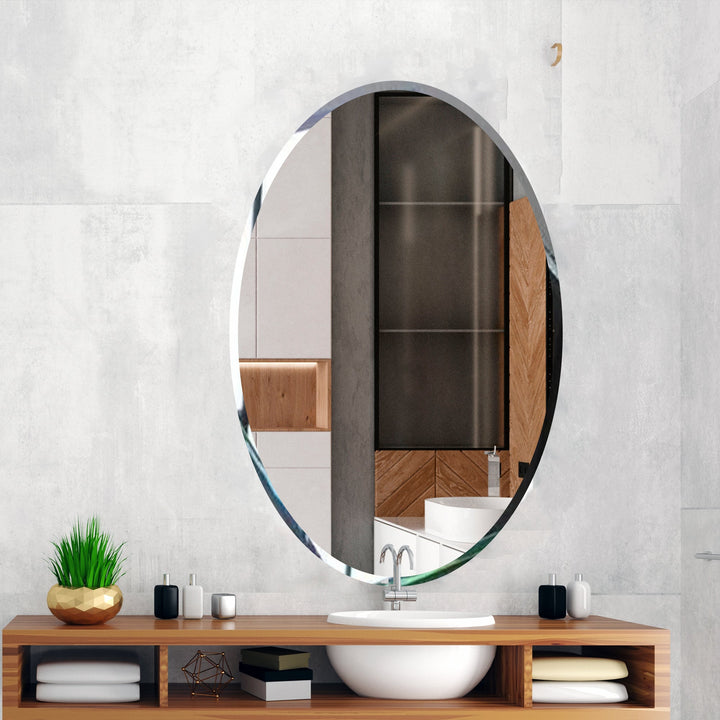 Lolo Scandinavian Frame less Beveled Oval Shaped Wall Mirror Wall Mirror
