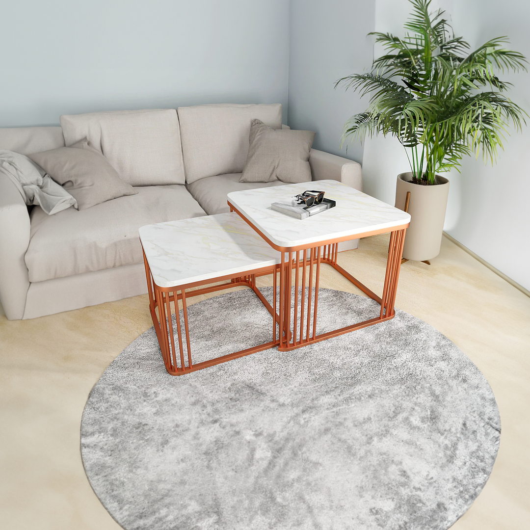 Square Copper Tethered Nesting Table Set of 2 Table