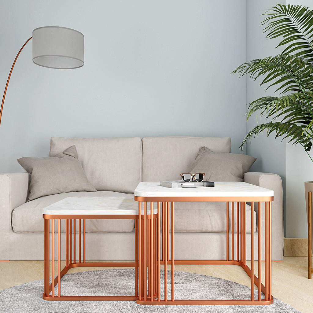 Square Copper Tethered Nesting Table Set of 2 Table