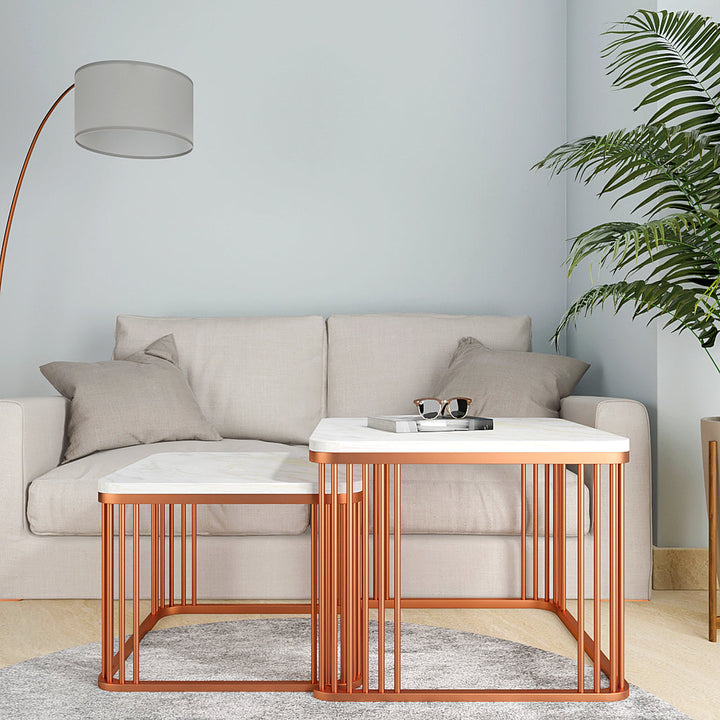 Square Copper Tethered Nesting Table Set of 2 Table