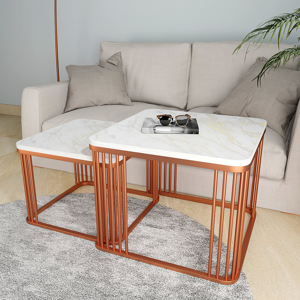 Square Copper Tethered Nesting Table Set of 2 Table