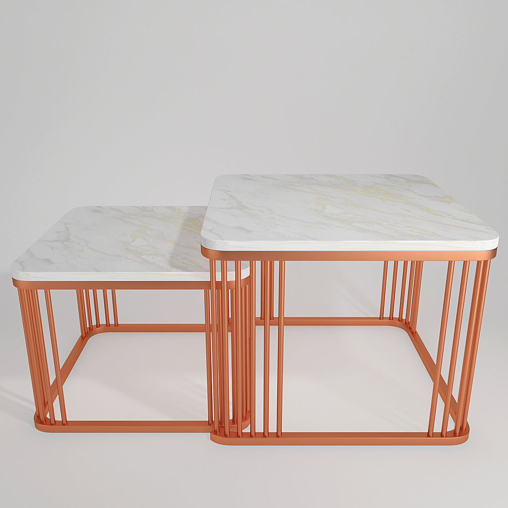 Square Copper Tethered Nesting Table Set of 2 Table
