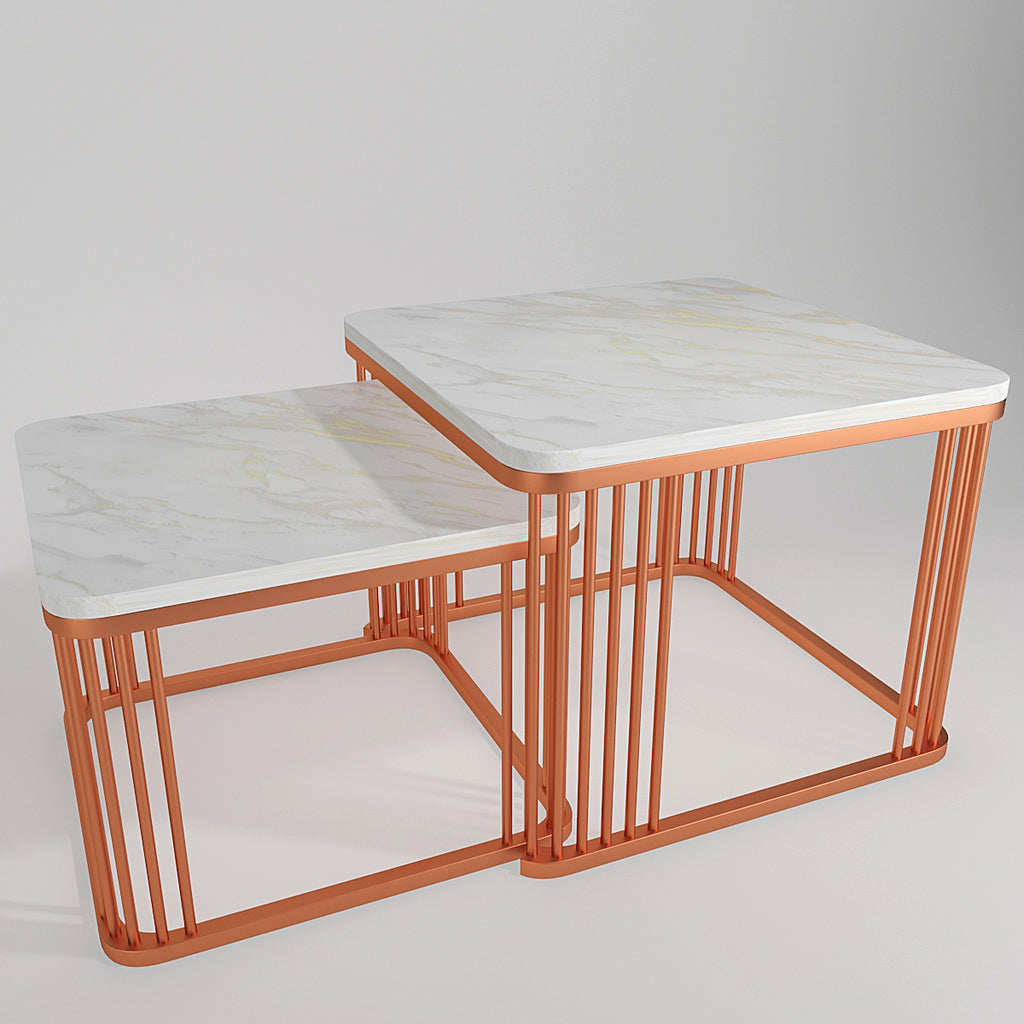 Square Copper Tethered Nesting Table Set of 2 Table
