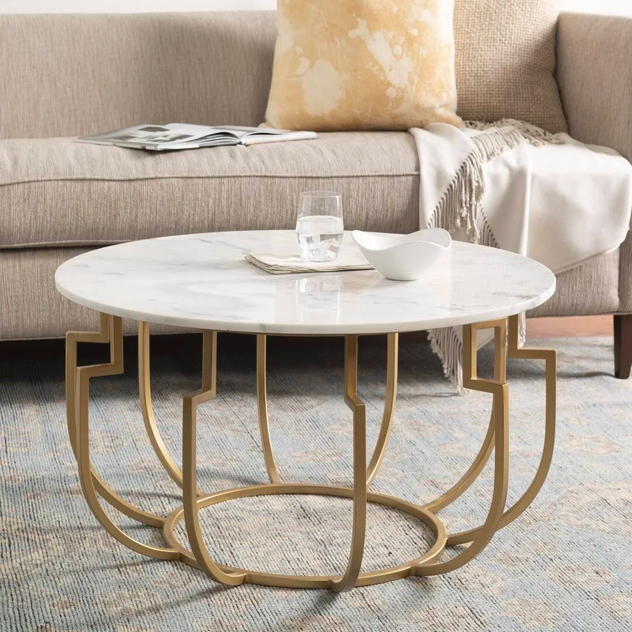 Unique Design White Marble Golden Metal Center Table Table