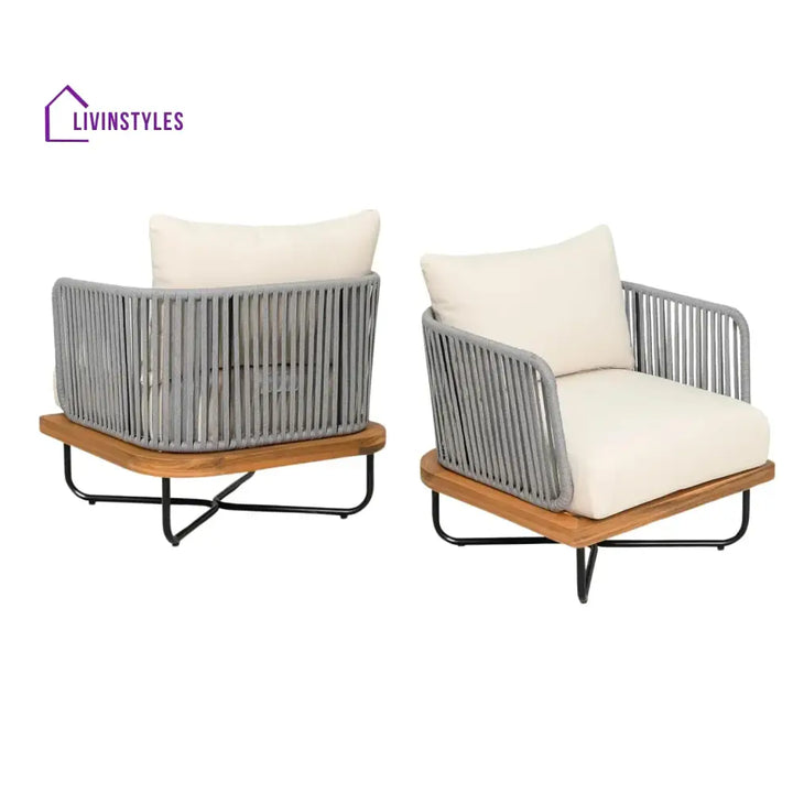 Vibhuti Outdoor 4-Piece Rope Woven Conversation Sofa Set with Wooden Top Table - Sofa Set