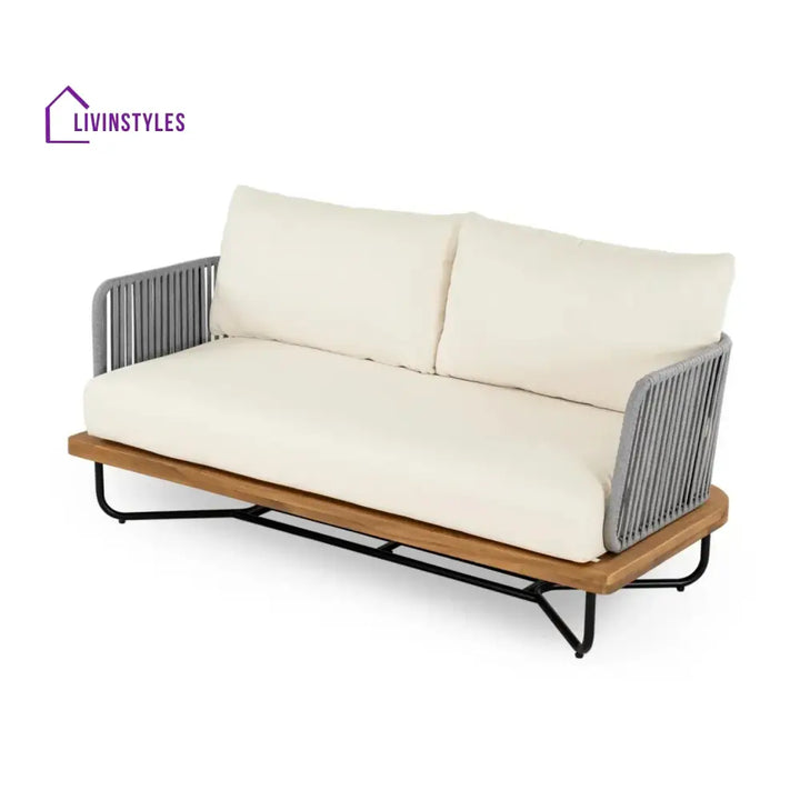 Vibhuti Outdoor 4-Piece Rope Woven Conversation Sofa Set with Wooden Top Table - Sofa Set
