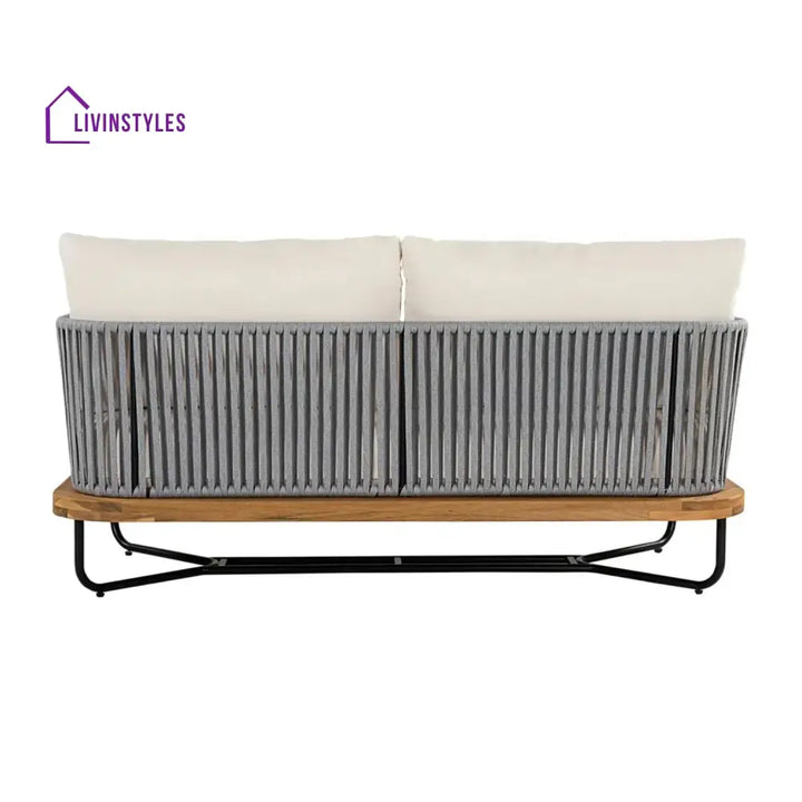 Vibhuti Outdoor 4-Piece Rope Woven Conversation Sofa Set with Wooden Top Table - Sofa Set